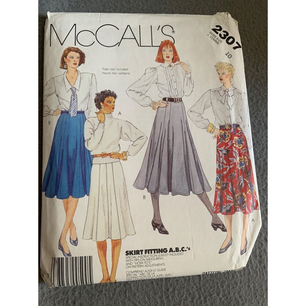 McCalls 2307 Womens Skirt Pattern Size 10 1985